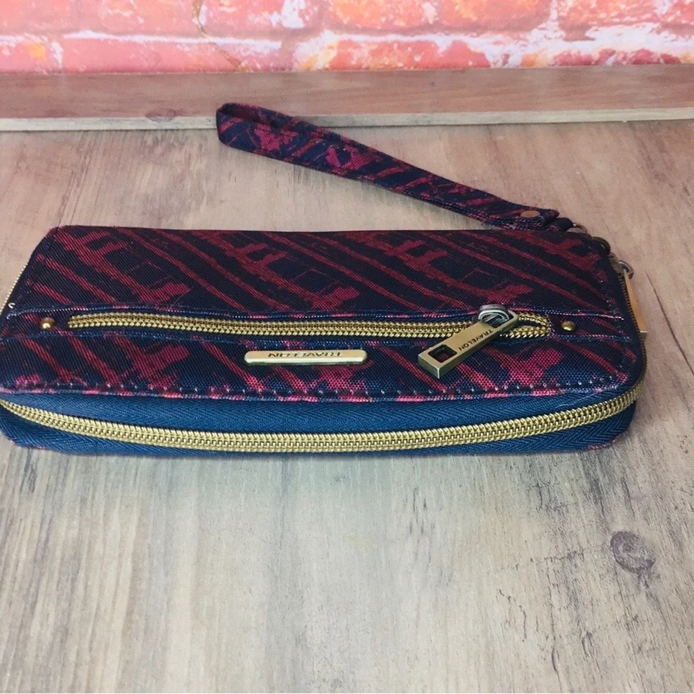 Travelon Red and Blue Nylon Zippered Wristlet Wallet